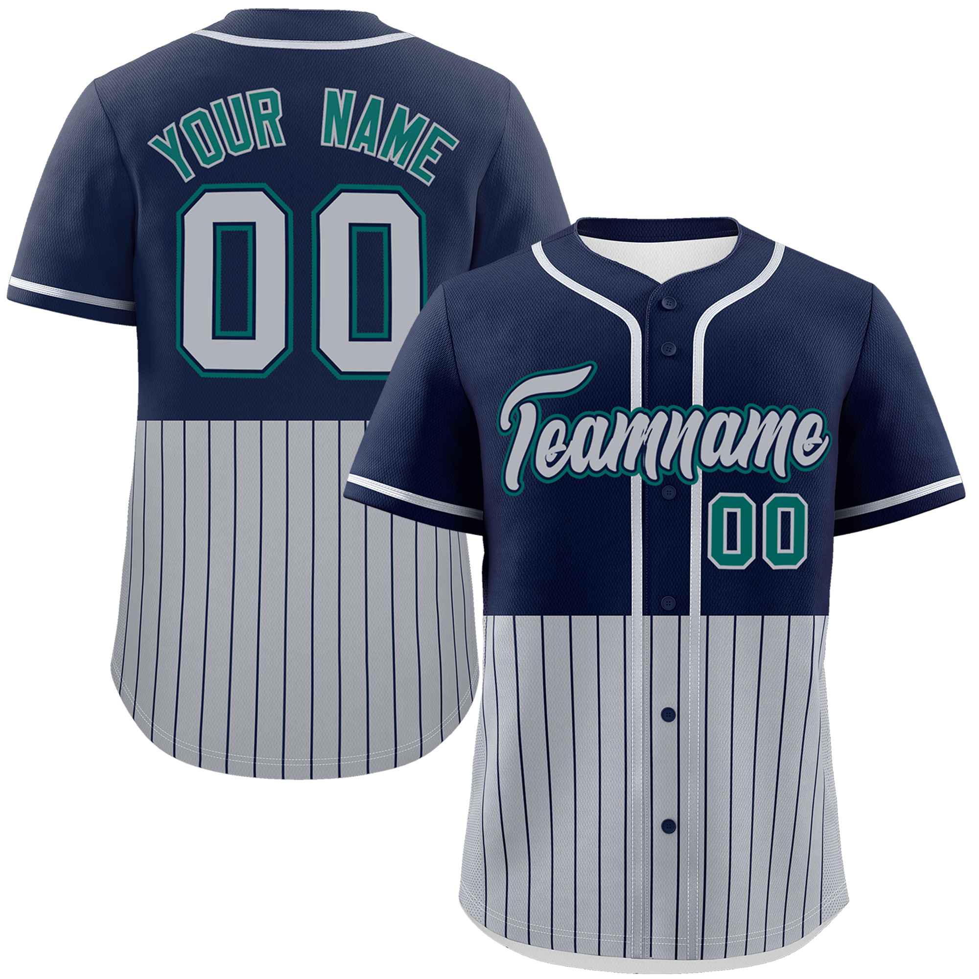 Custom Navy Gray Personalized Half Stripe Design Authentic Baseball Jersey