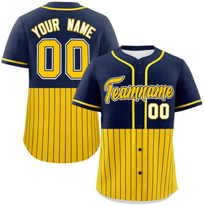 Custom Navy Gold Personalized Half Stripe Design Authentic Baseball Jersey