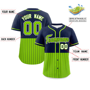 Custom Navy Neon Green Personalized Half Stripe Design Authentic Baseball Jersey