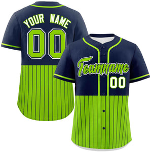 Custom Navy Neon Green Personalized Half Stripe Design Authentic Baseball Jersey