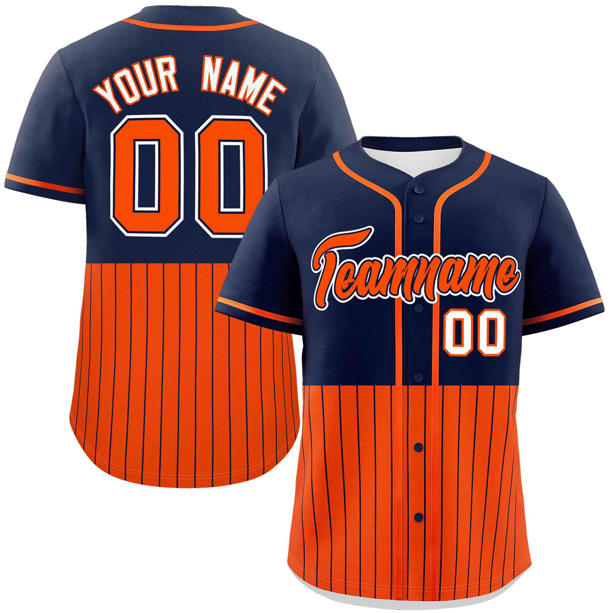 Custom Navy Orange Personalized Half Stripe Design Authentic Baseball Jersey