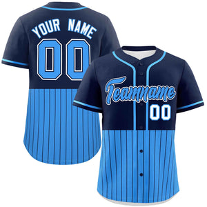 Custom Navy Powder Blue Personalized Half Stripe Design Authentic Baseball Jersey