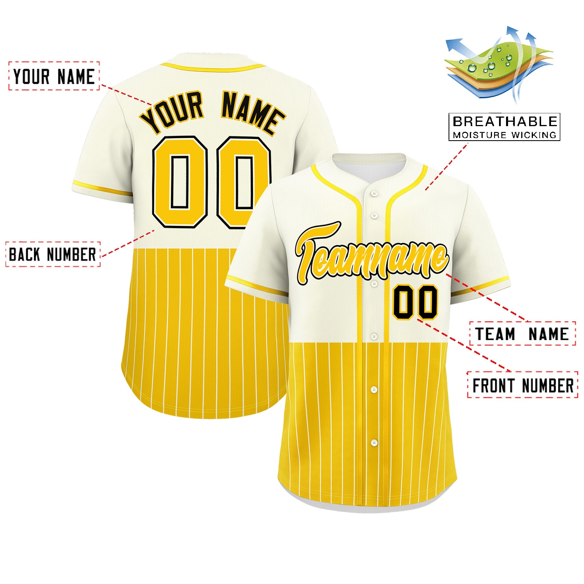 Custom Cream Gold Personalized Half Stripe Design Authentic Baseball Jersey