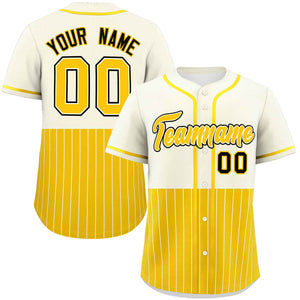 Custom Cream Gold Personalized Half Stripe Design Authentic Baseball Jersey