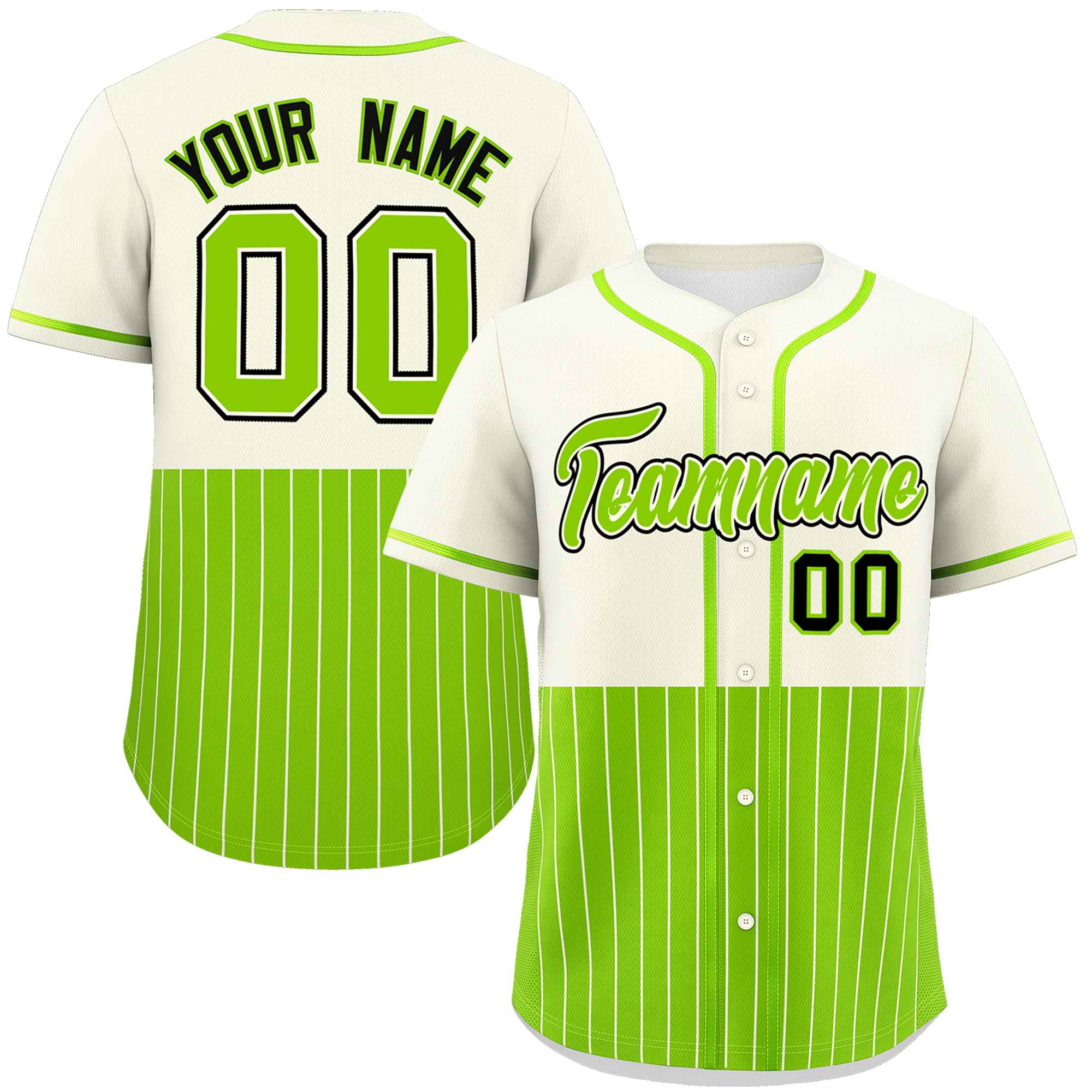 Custom Cream Neon Green Personalized Half Stripe Design Authentic Baseball Jersey