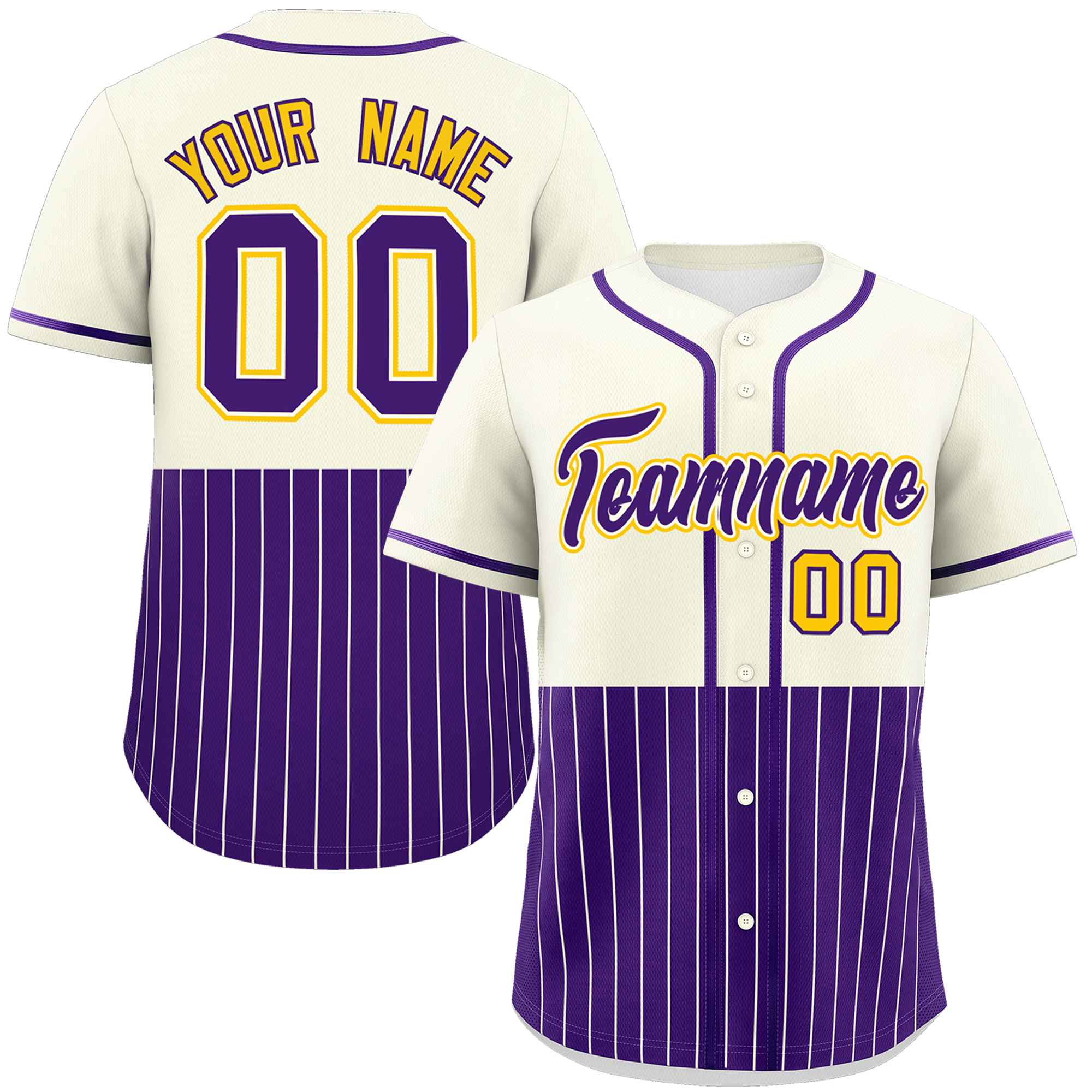 Custom Cream Purple Personalized Half Stripe Design Authentic Baseball Jersey