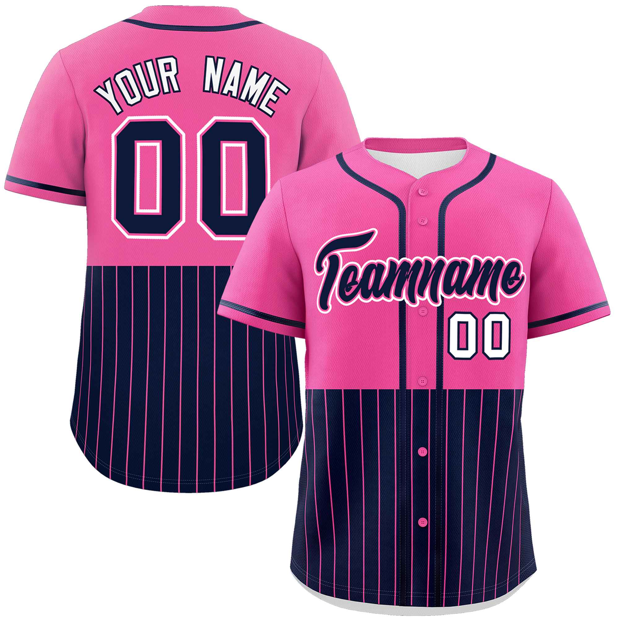 Custom Pink Navy Personalized Half Stripe Design Authentic Baseball Jersey