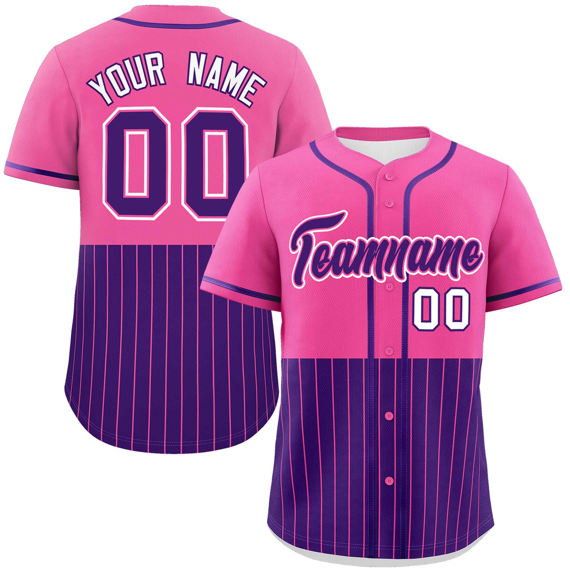 Custom Pink Purple Personalized Half Stripe Design Authentic Baseball Jersey