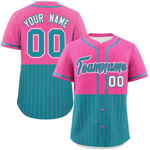 Custom Pink Aqua Personalized Half Stripe Design Authentic Baseball Jersey