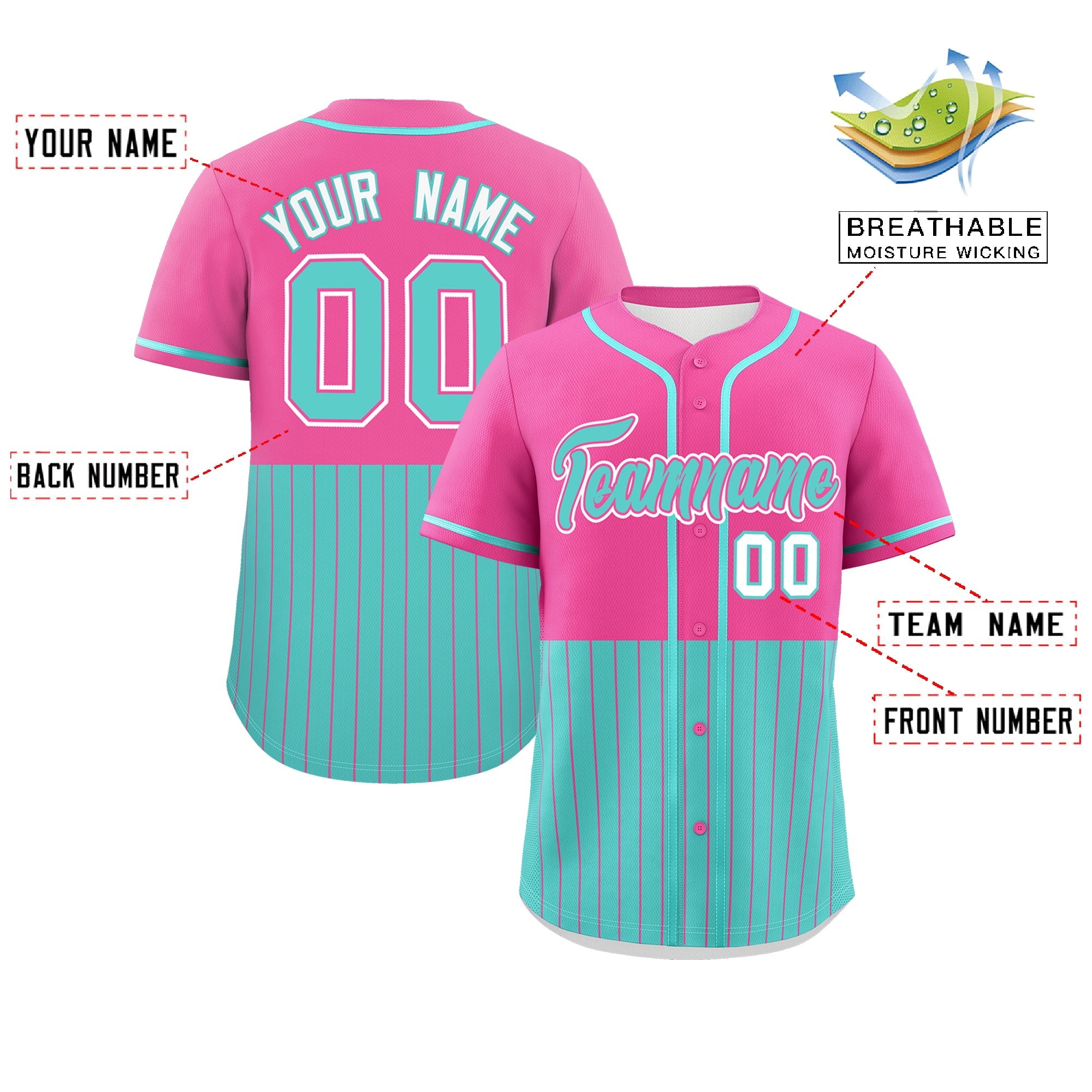 Custom Pink Bright Green Personalized Half Stripe Design Authentic Baseball Jersey