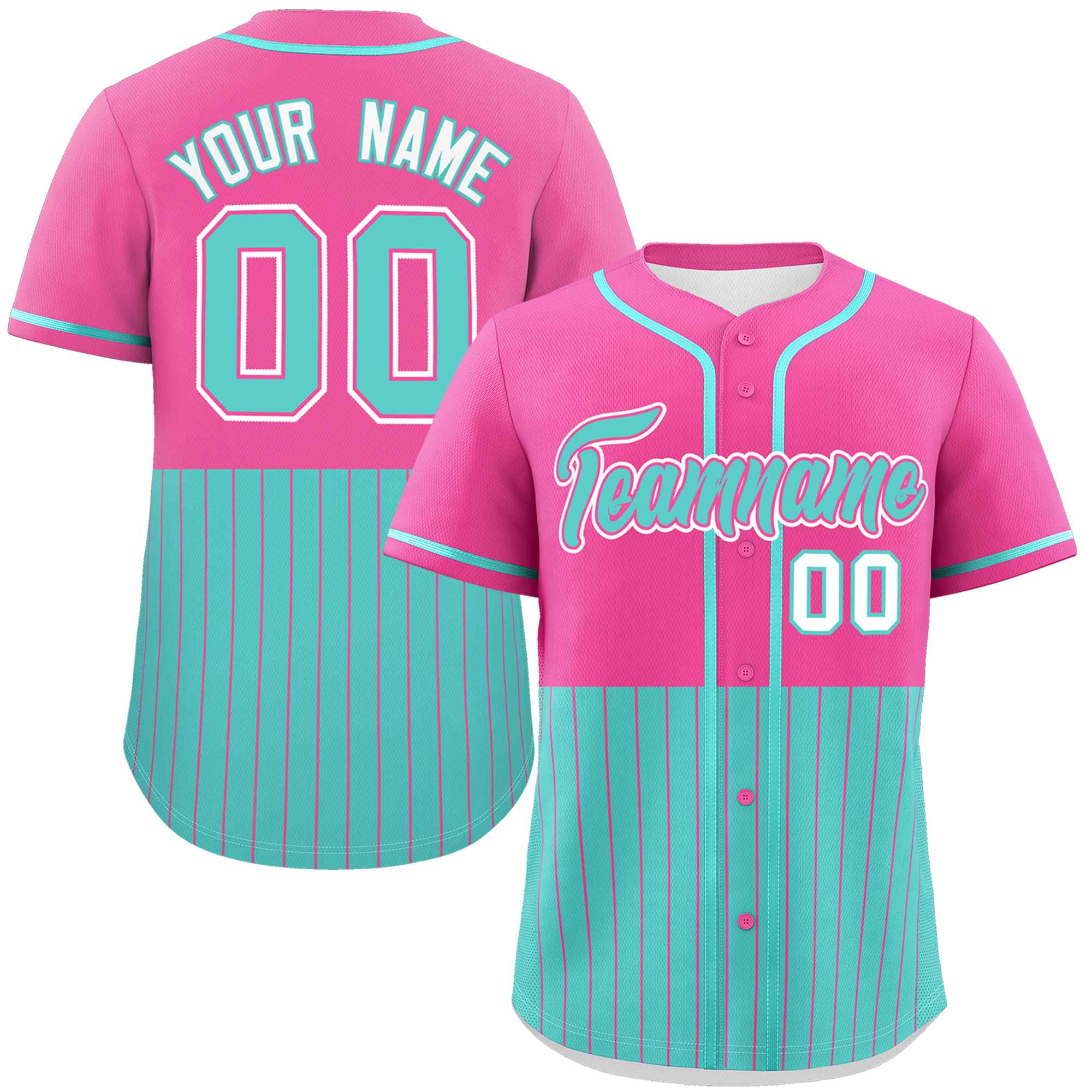 Custom Pink Bright Green Personalized Half Stripe Design Authentic Baseball Jersey