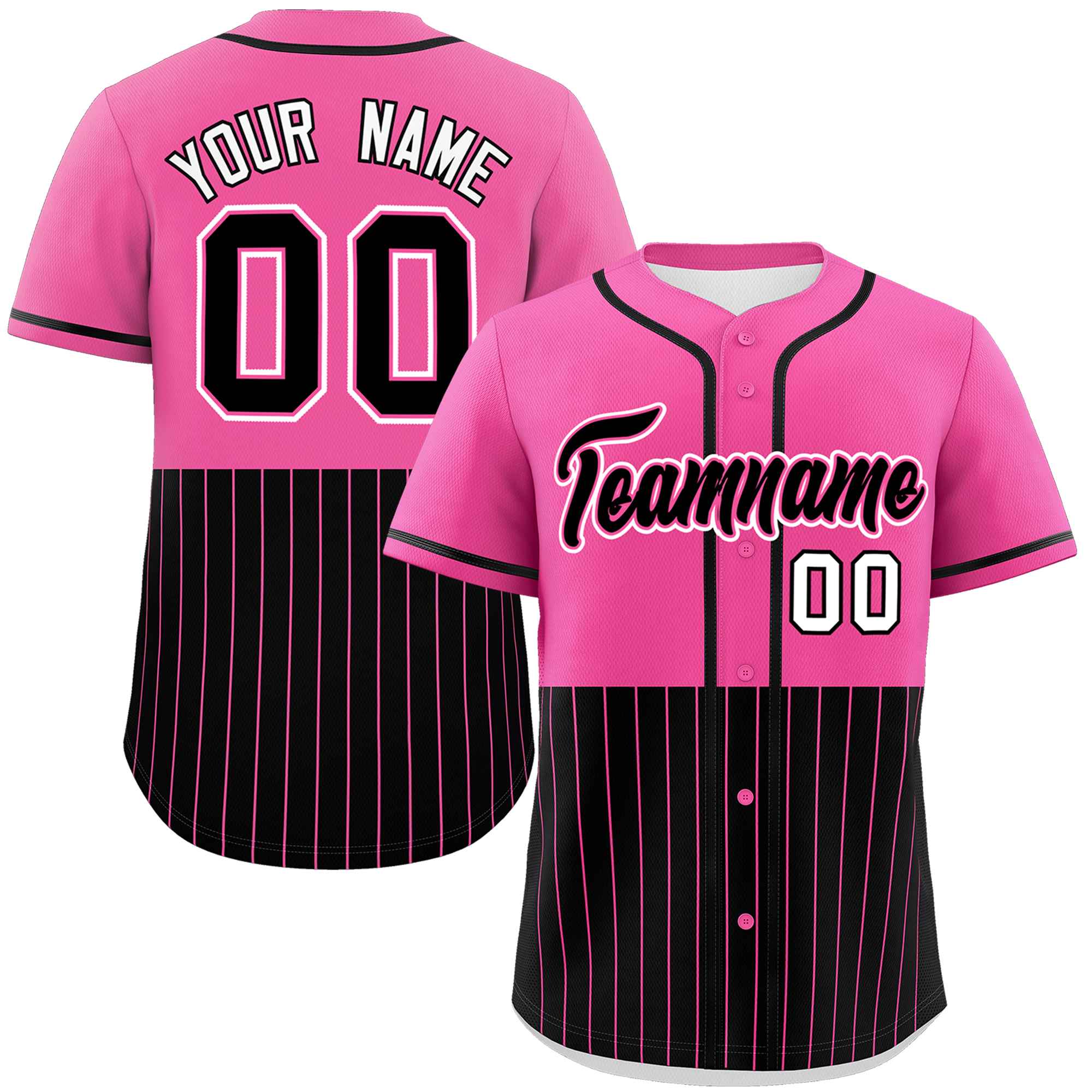 Custom Pink Black Personalized Half Stripe Design Authentic Baseball Jersey