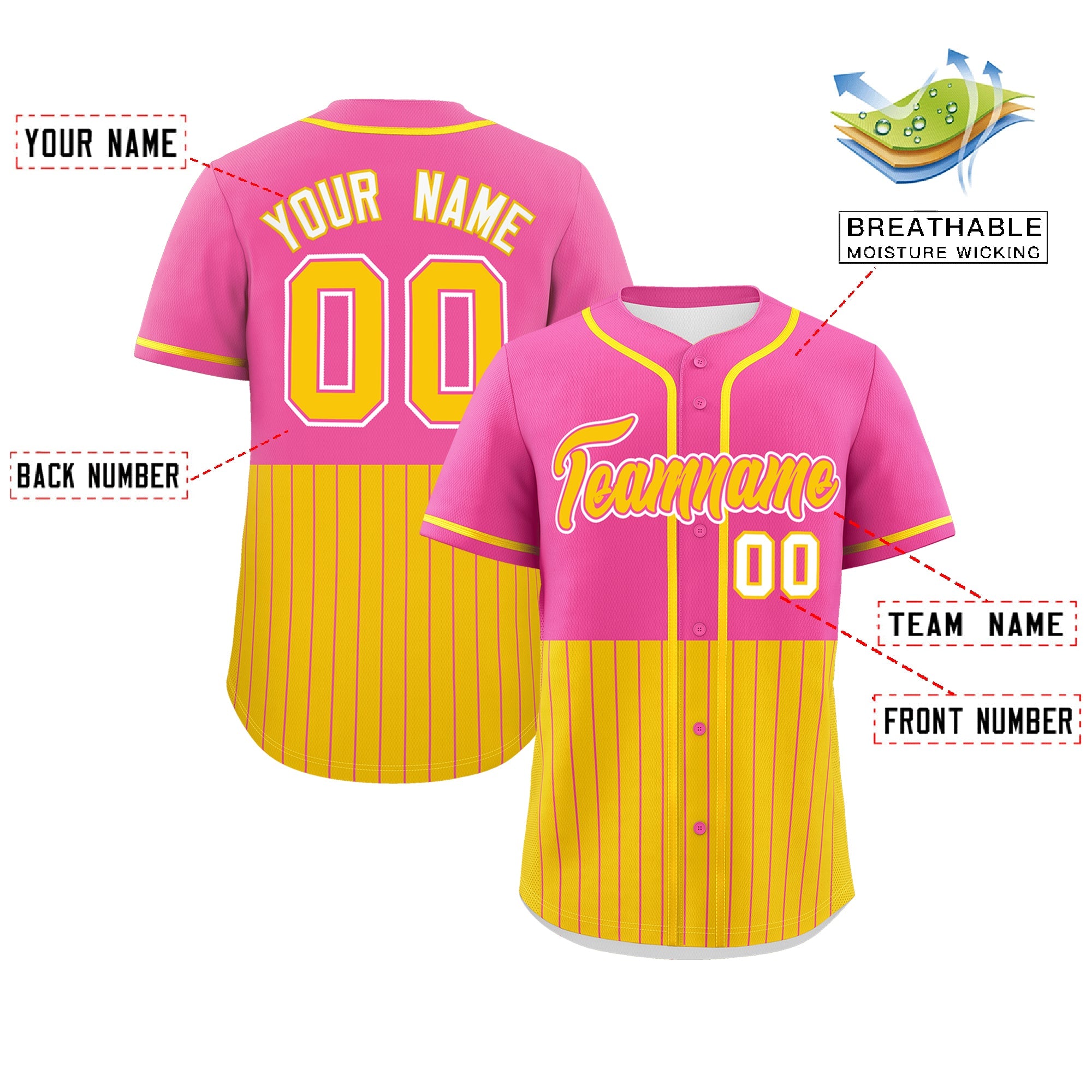 Custom Pink Gold Personalized Half Stripe Design Authentic Baseball Jersey