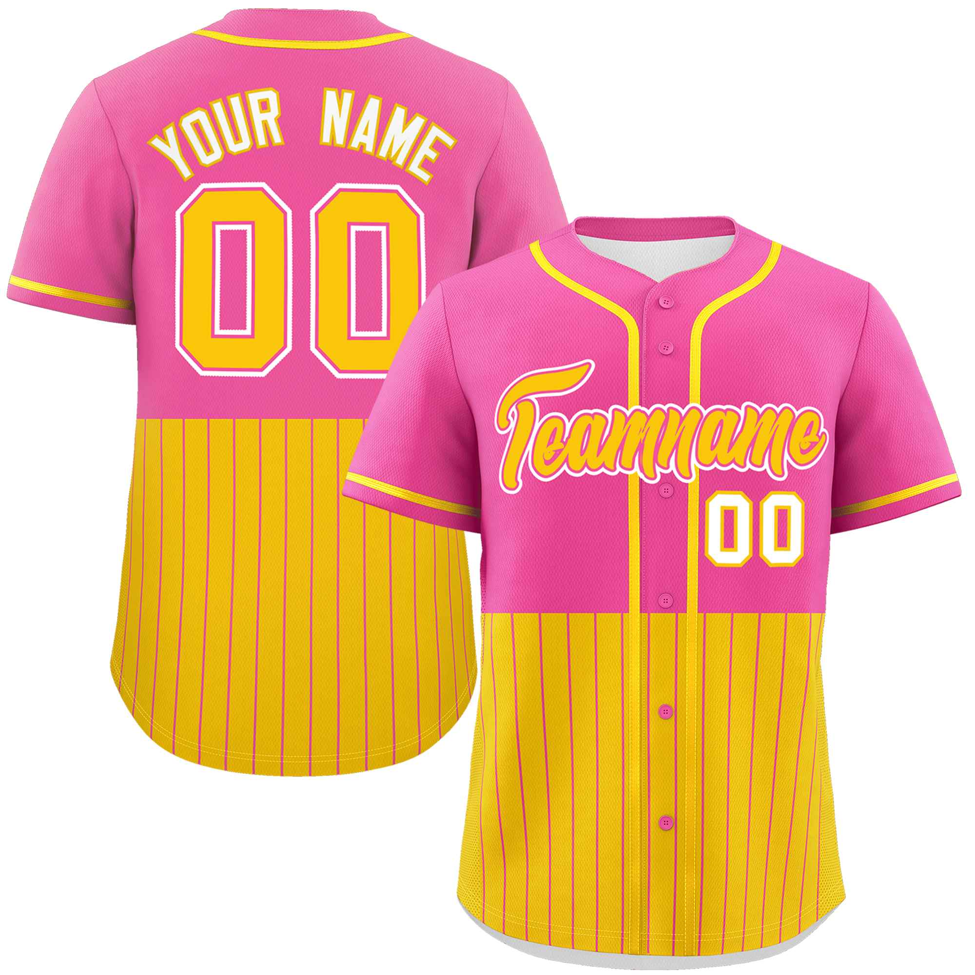 Custom Pink Gold Personalized Half Stripe Design Authentic Baseball Jersey