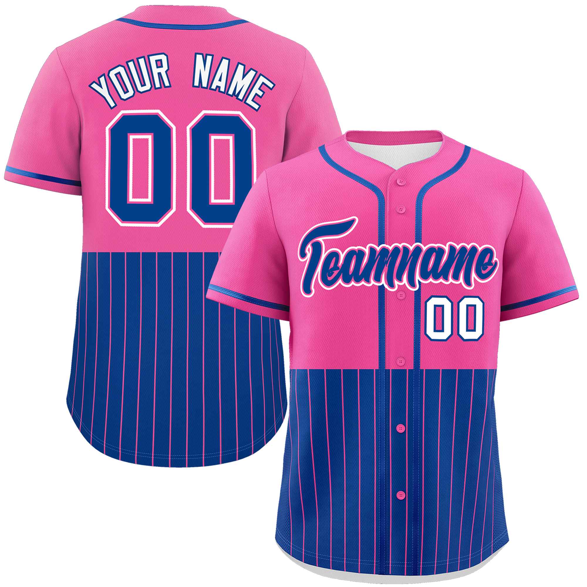 Custom Pink Royal Personalized Half Stripe Design Authentic Baseball Jersey