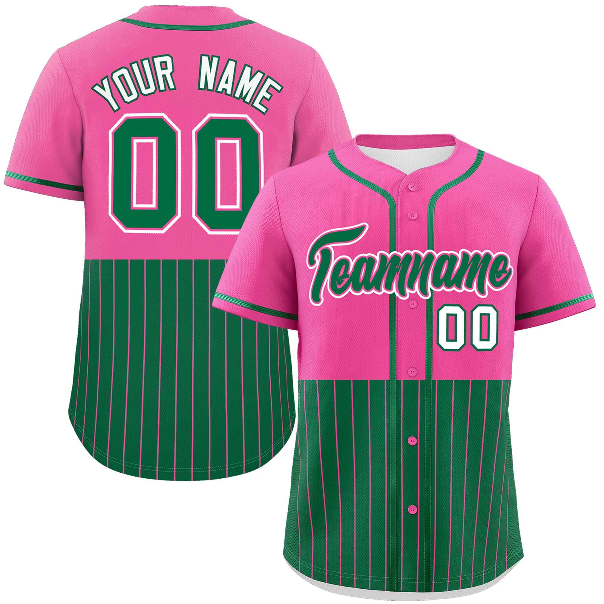 Custom Pink Kelly Green Personalized Half Stripe Design Authentic Baseball Jersey