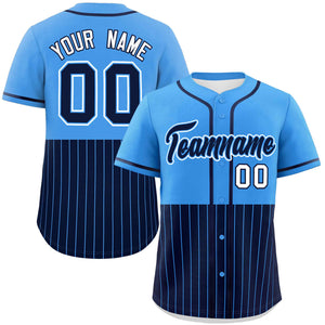 Custom Powder Blue Navy Personalized Half Stripe Design Authentic Baseball Jersey