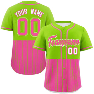 Custom Neon Green Pink Personalized Half Stripe Design Authentic Baseball Jersey