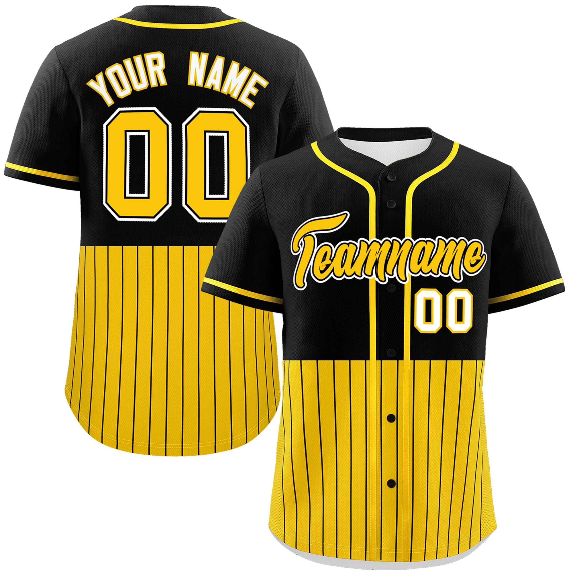 Custom Black Gold Personalized Half Stripe Design Authentic Baseball Jersey