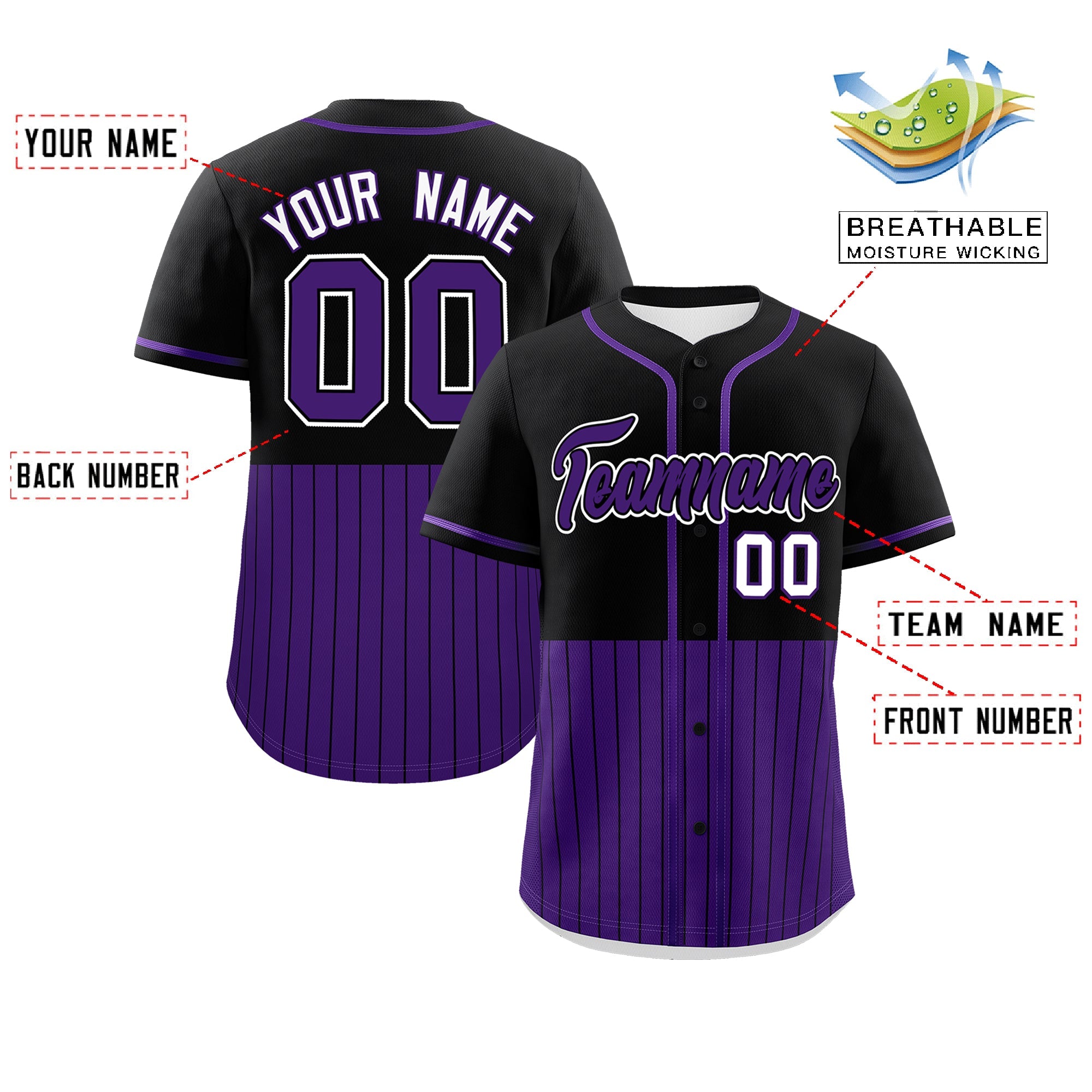 Custom Black Purple Personalized Half Stripe Design Authentic Baseball Jersey