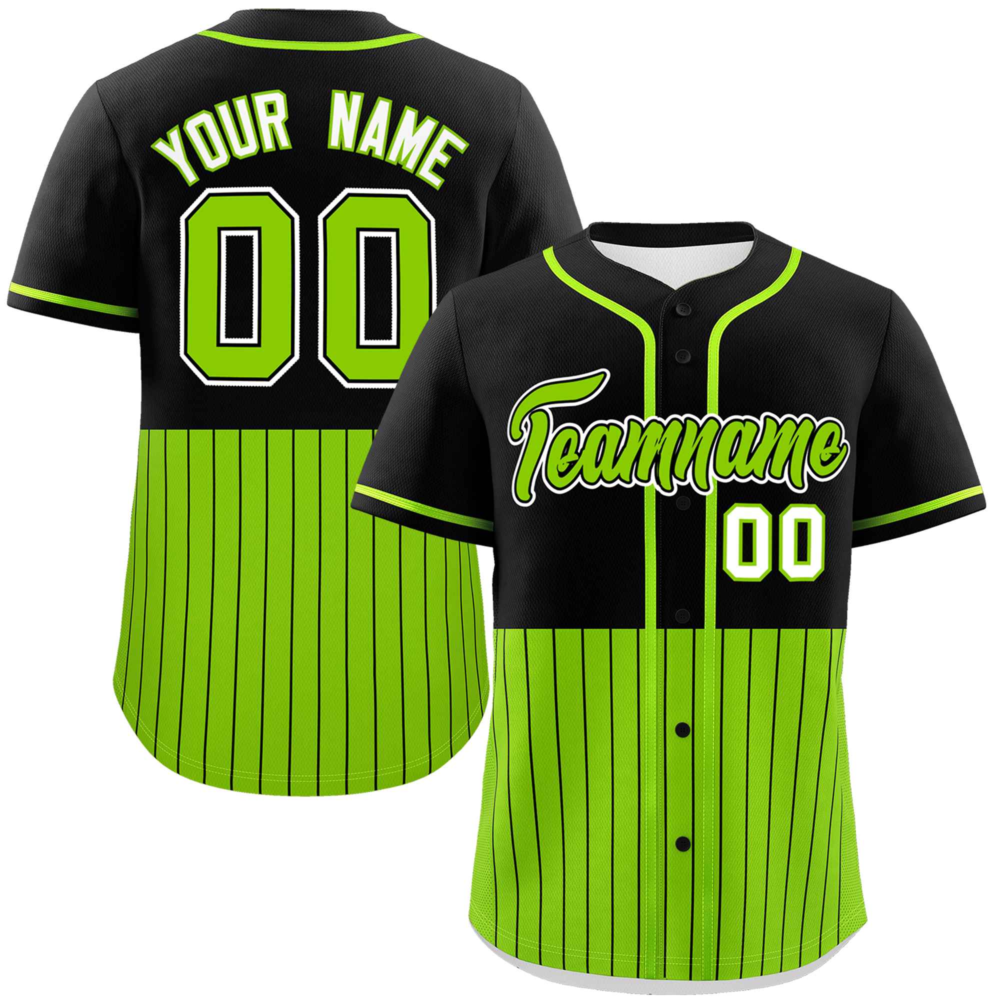 Custom Black Neon Green Personalized Half Stripe Design Authentic Baseball Jersey