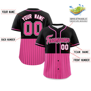 Custom Black Pink Personalized Half Stripe Design Authentic Baseball Jersey