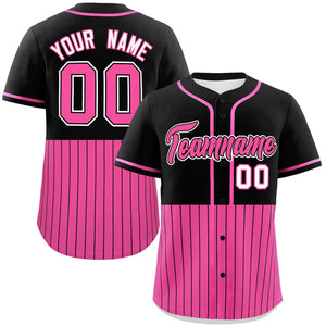 Custom Black Pink Personalized Half Stripe Design Authentic Baseball Jersey