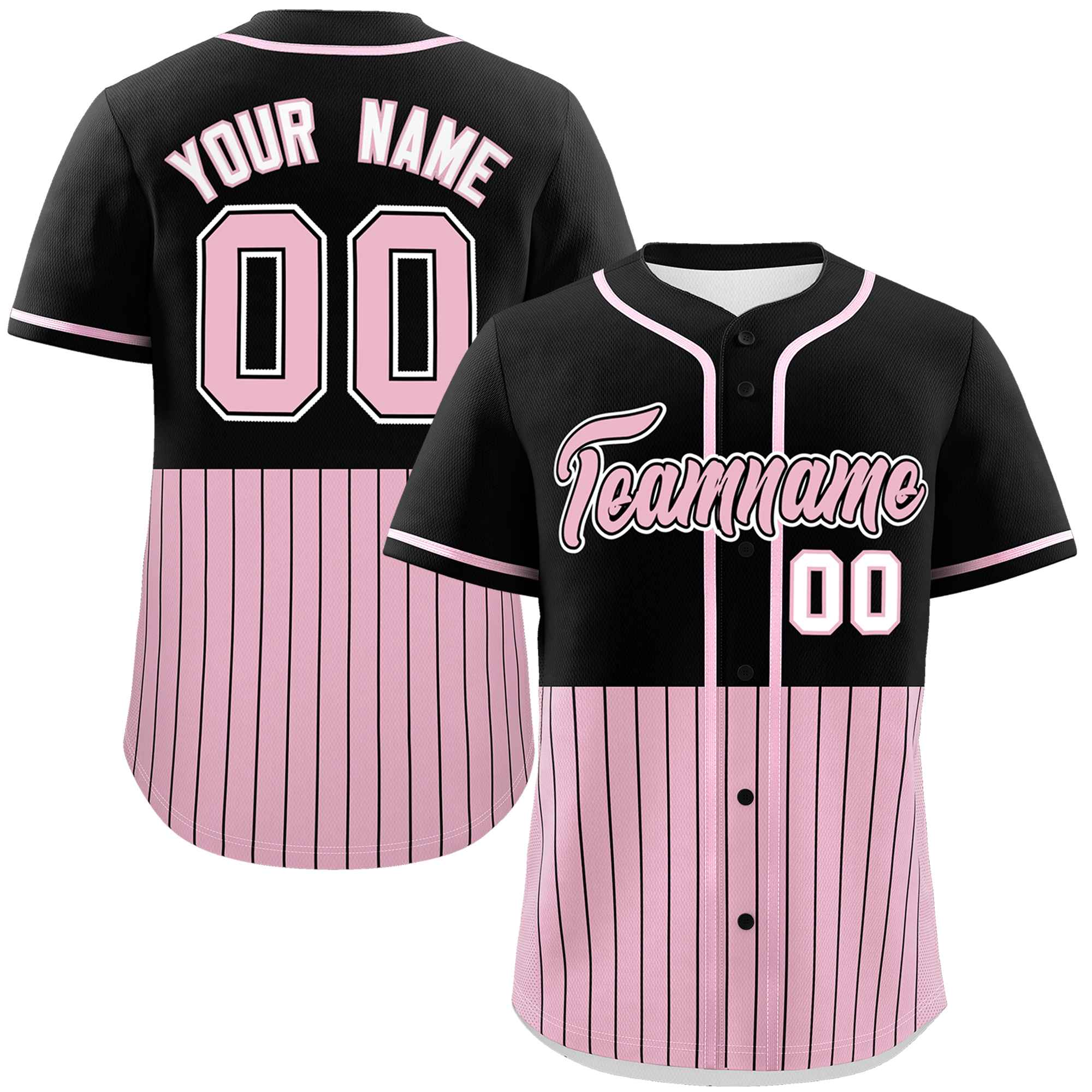 Custom Black Light Pink Personalized Half Stripe Design Authentic Baseball Jersey