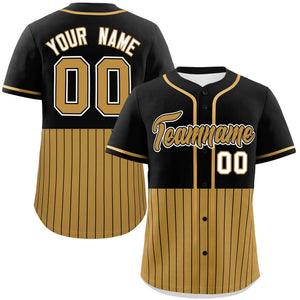 Custom Black Old Gold Personalized Half Stripe Design Authentic Baseball Jersey