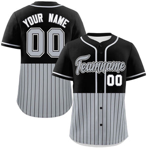 Custom Black Gray Personalized Half Stripe Design Authentic Baseball Jersey