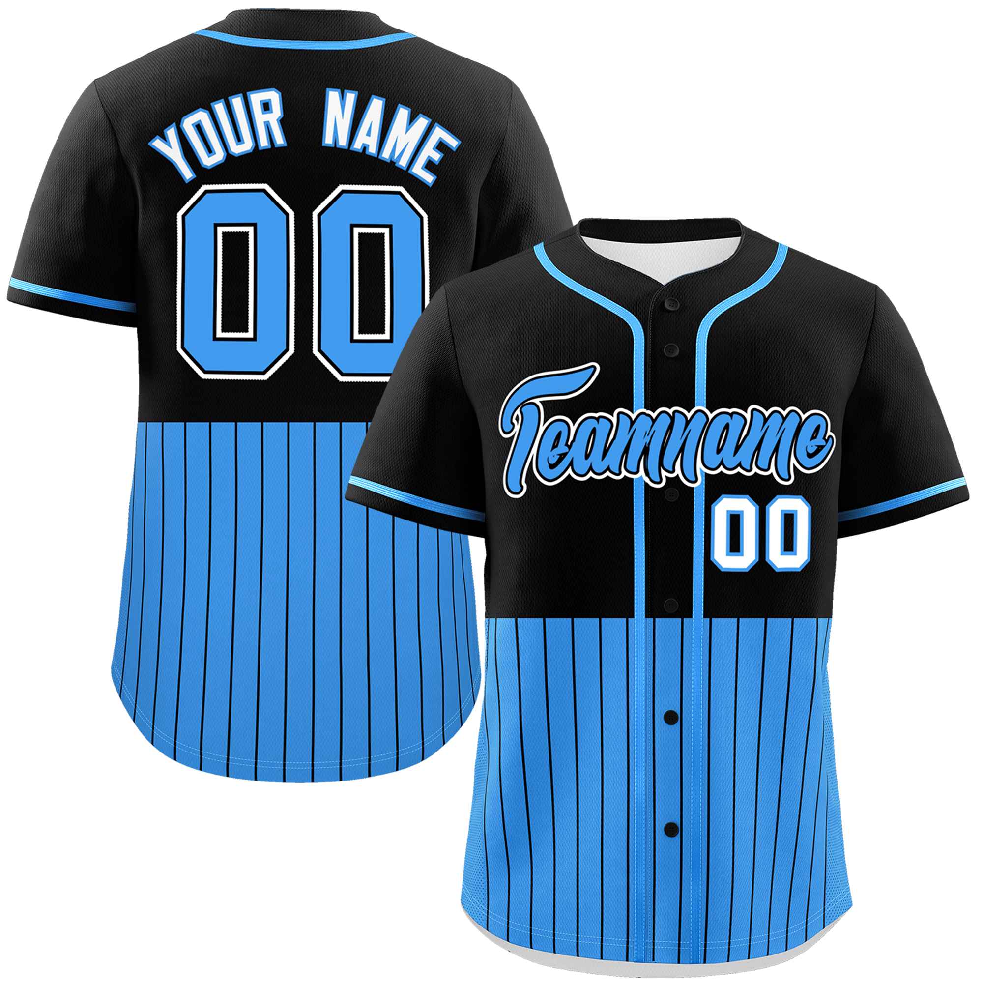 Custom Black Powder Blue Personalized Half Stripe Design Authentic Baseball Jersey