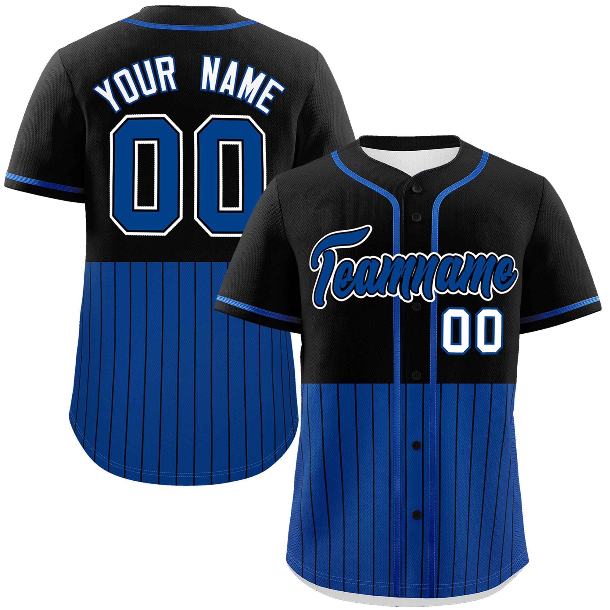 Custom Black Royal Personalized Half Stripe Design Authentic Baseball Jersey