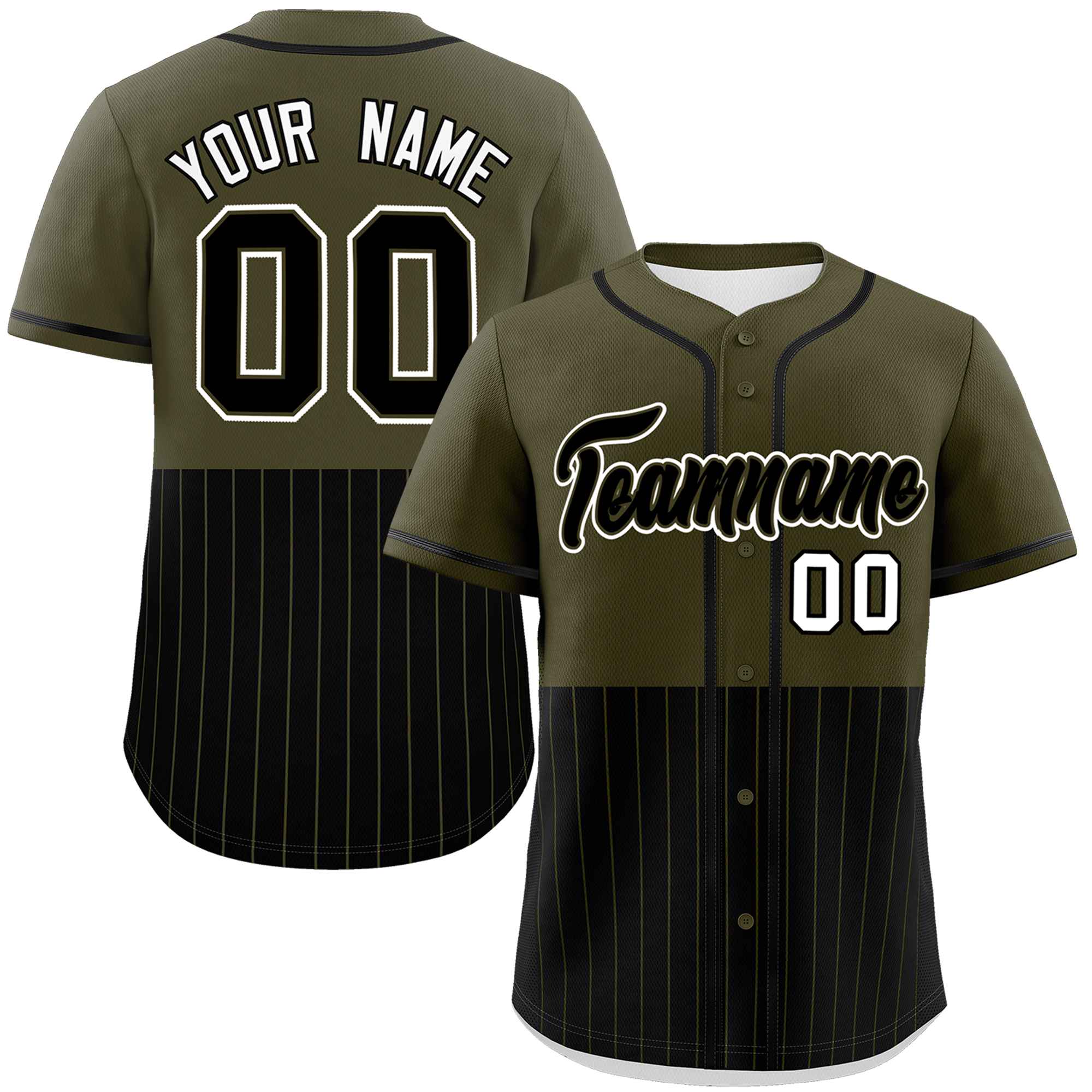 Custom Olive Black Personalized Half Stripe Design Authentic Baseball Jersey