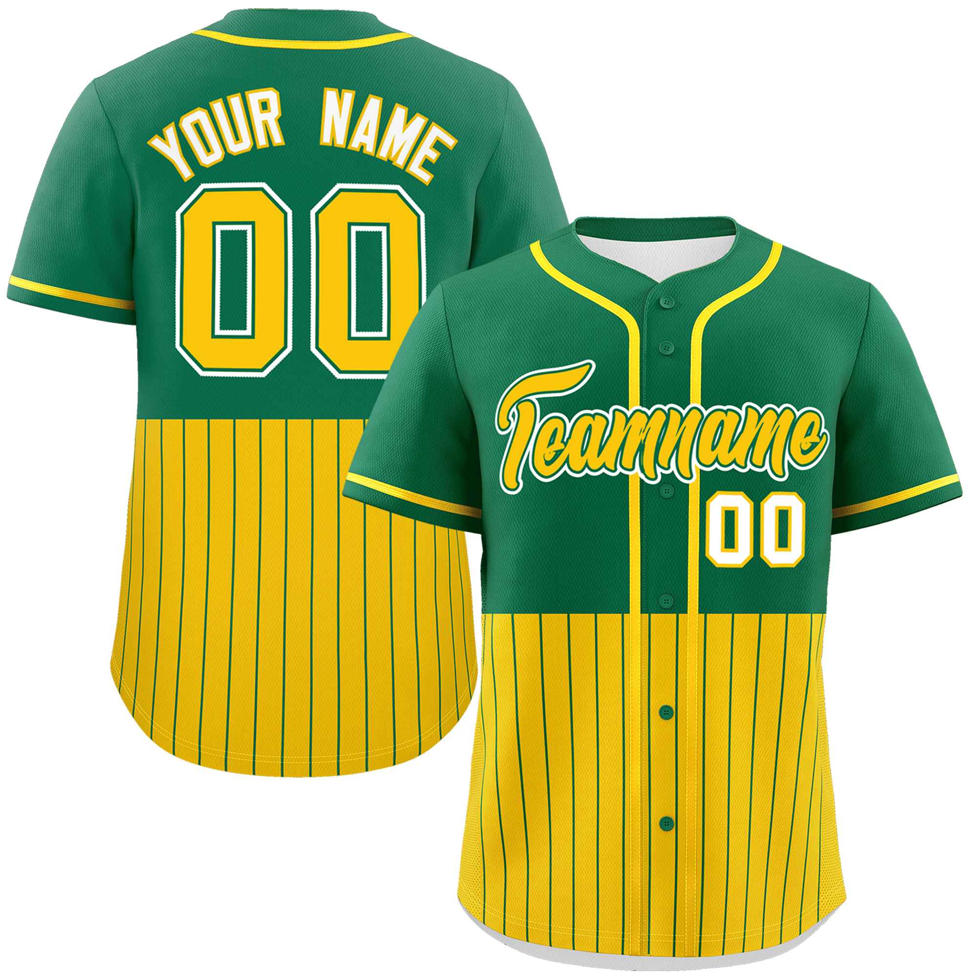 Custom Kelly Green Gold Personalized Half Stripe Design Authentic Baseball Jersey