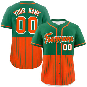 Custom Kelly Green Orange Personalized Half Stripe Design Authentic Baseball Jersey