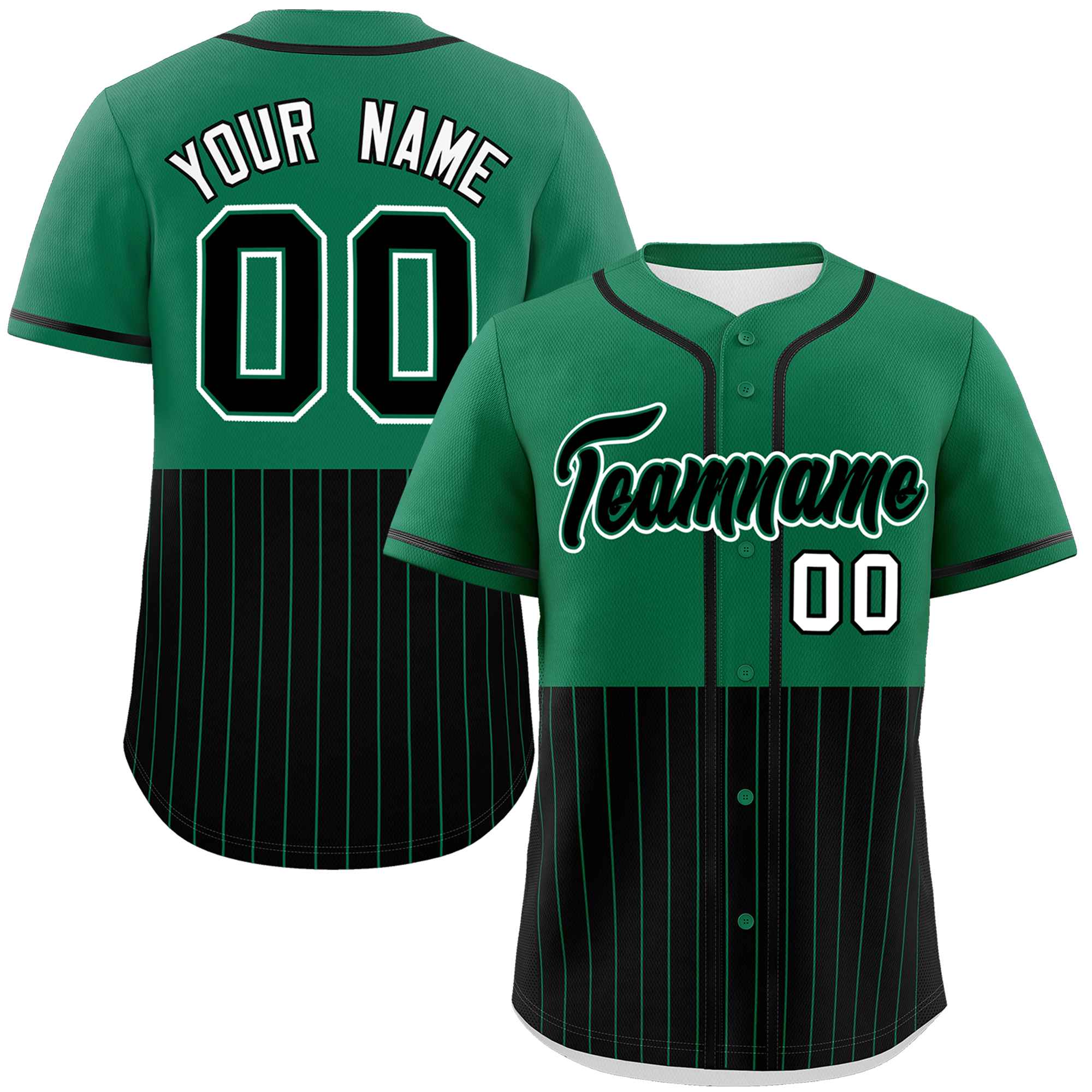 Custom Kelly Green Black Personalized Half Stripe Design Authentic Baseball Jersey