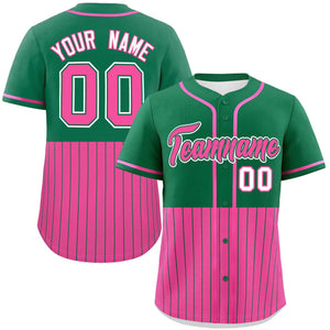 Custom Kelly Green Pink Personalized Half Stripe Design Authentic Baseball Jersey