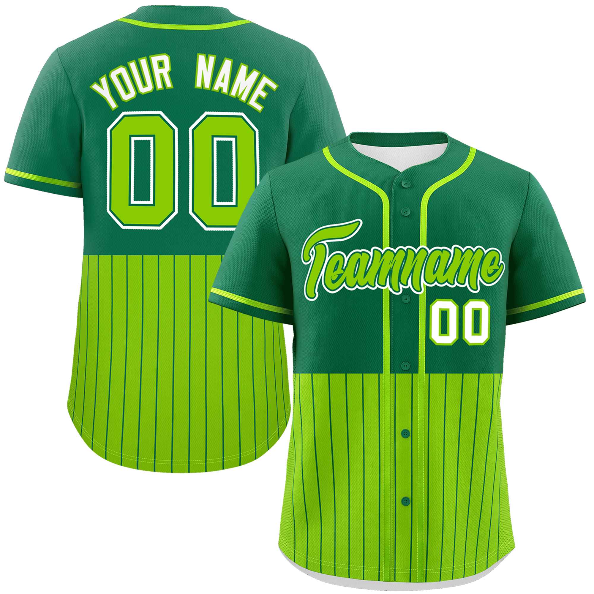 Custom Kelly Green Neon Green Personalized Half Stripe Design Authentic Baseball Jersey