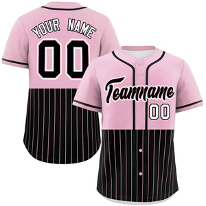 Custom Light Pink Black Personalized Half Stripe Design Authentic Baseball Jersey