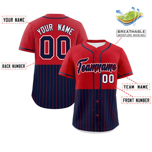 Custom Red Navy Personalized Half Stripe Design Authentic Baseball Jersey