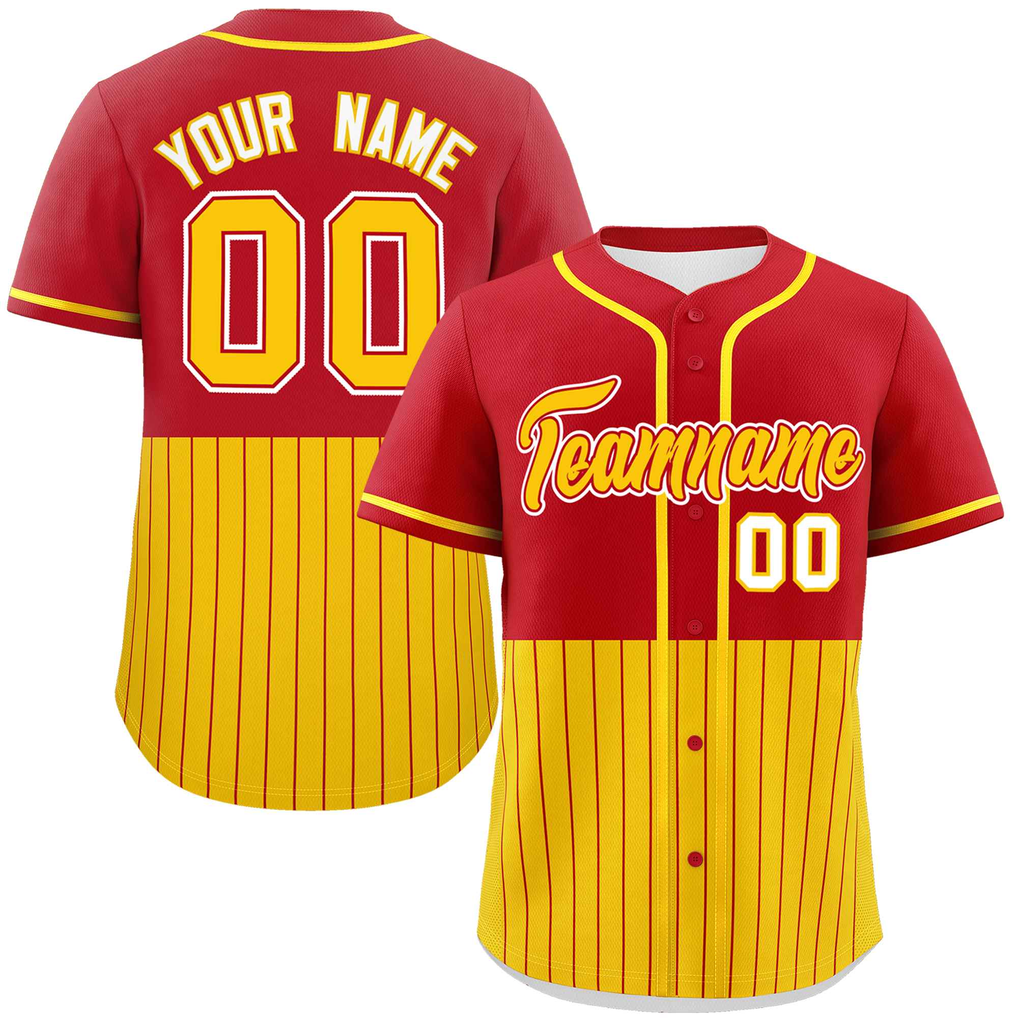 Custom Red Gold Personalized Half Stripe Design Authentic Baseball Jersey