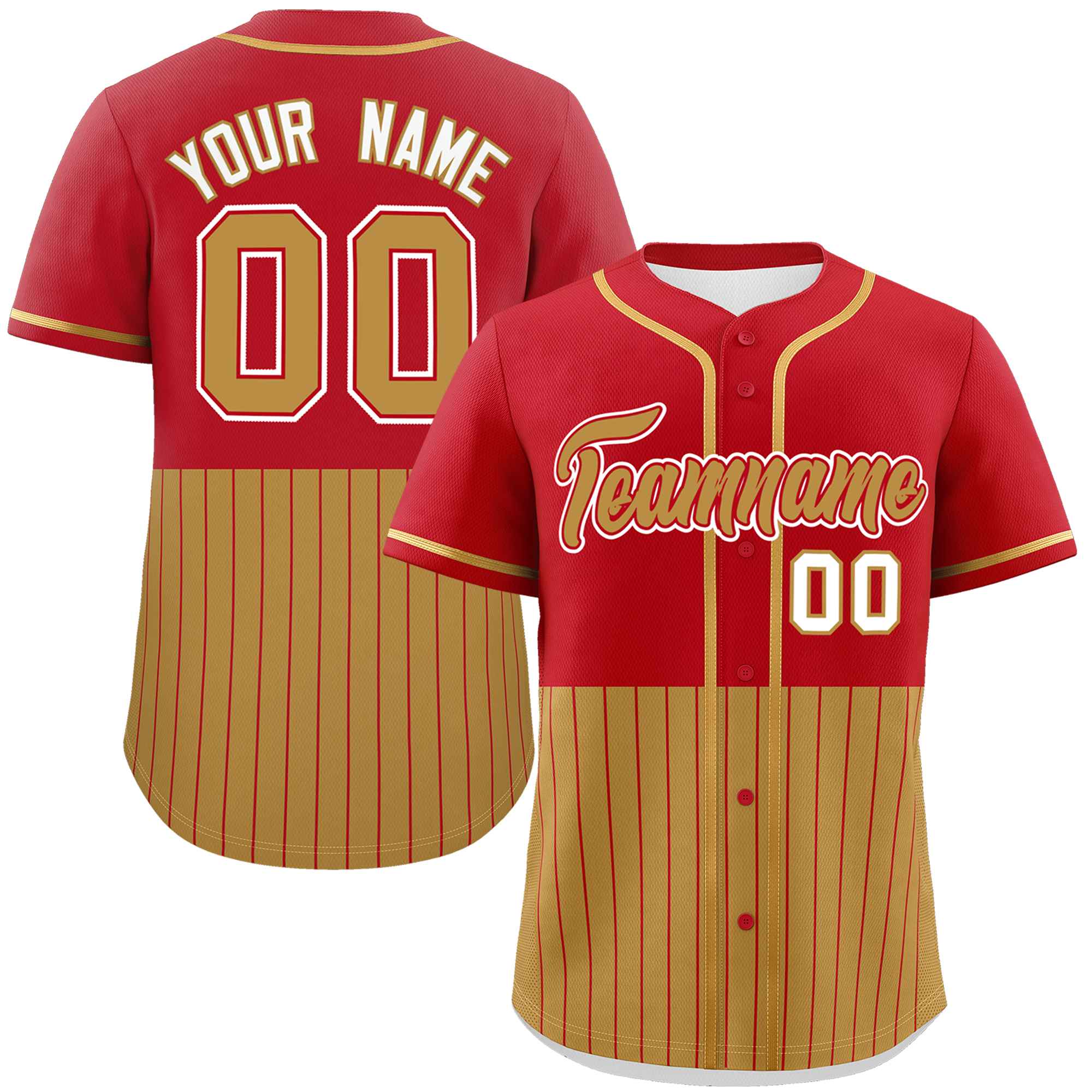 Custom Red Old Gold Personalized Half Stripe Design Authentic Baseball Jersey