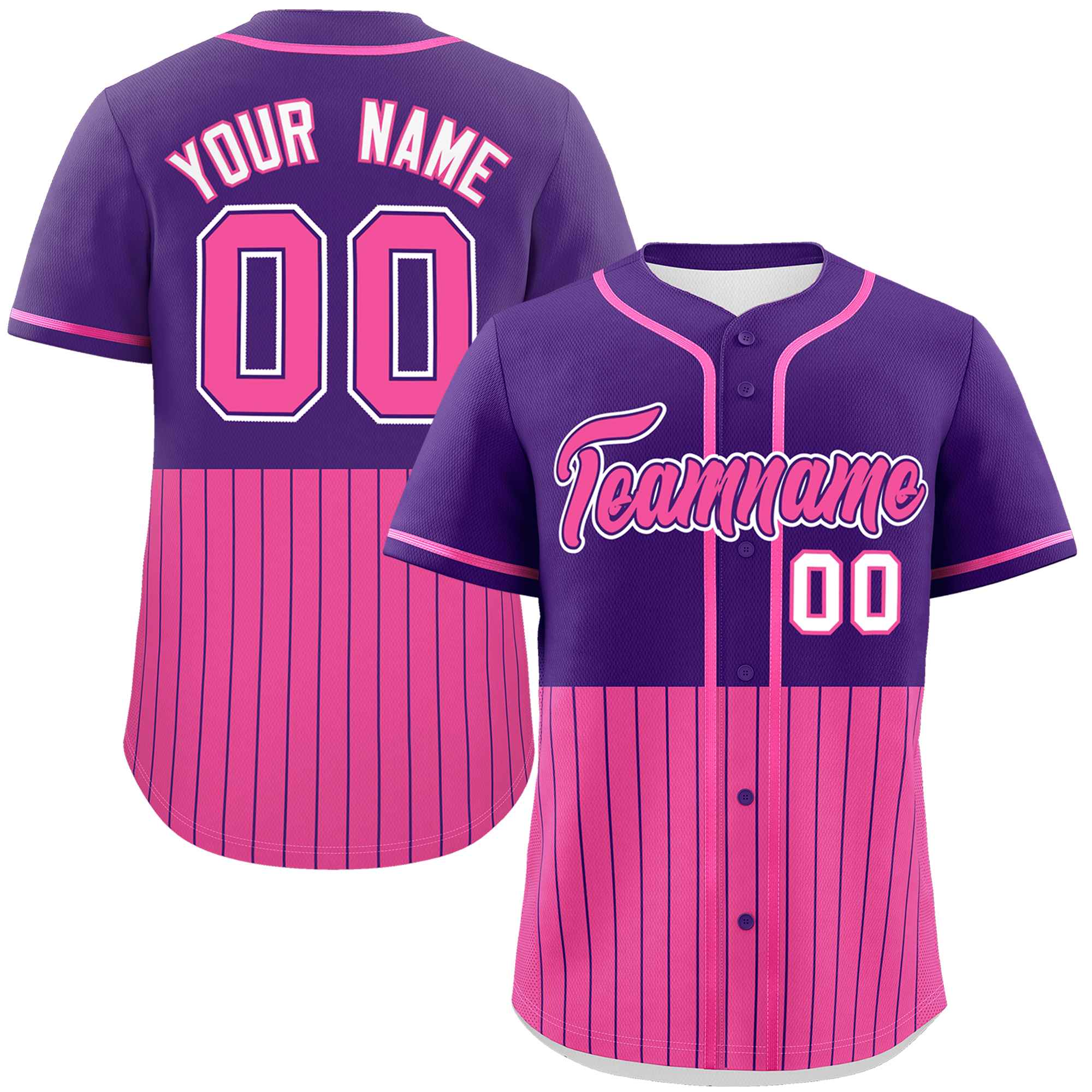 Custom Purple Pink Personalized Half Stripe Design Authentic Baseball Jersey