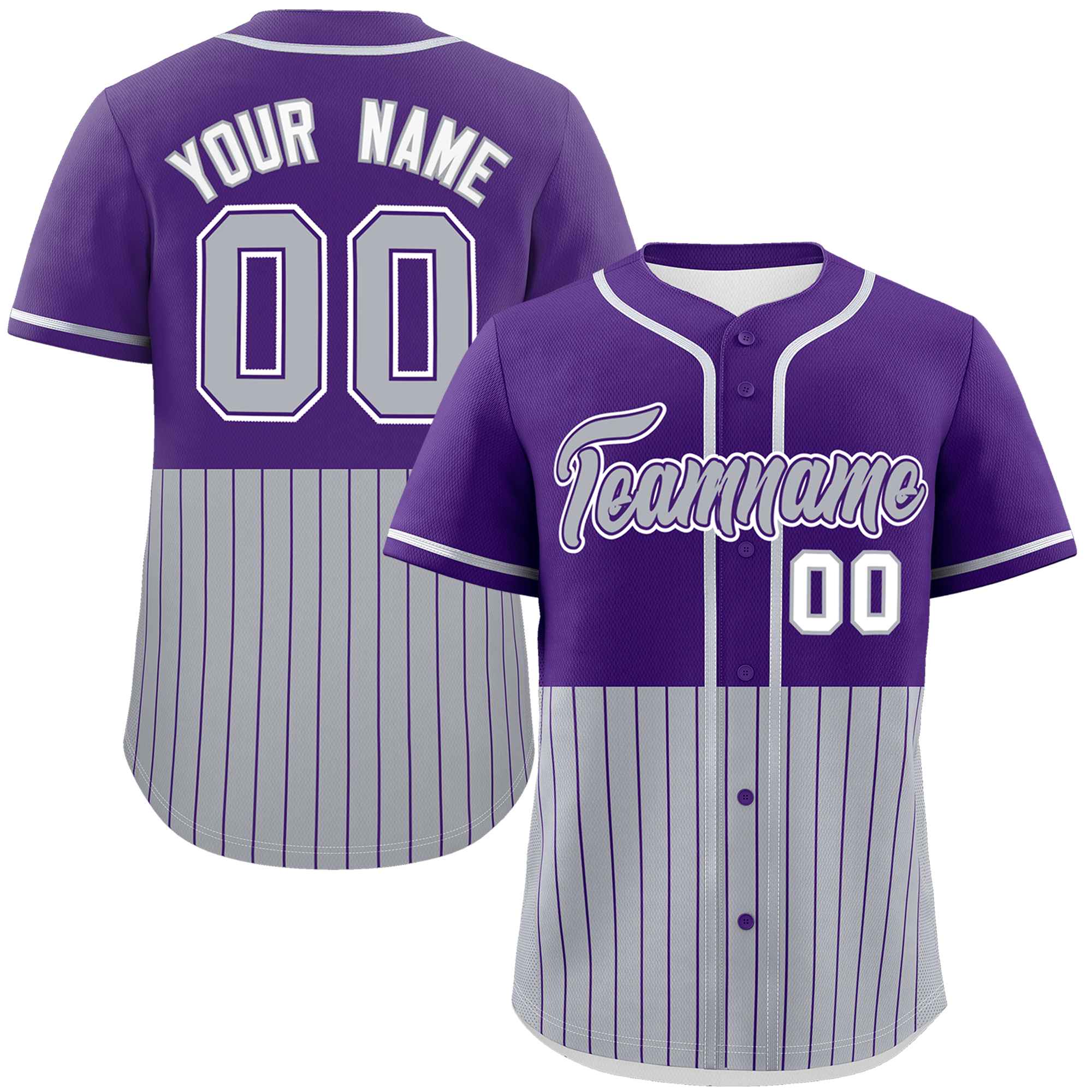 Custom Purple Gray Personalized Half Stripe Design Authentic Baseball Jersey