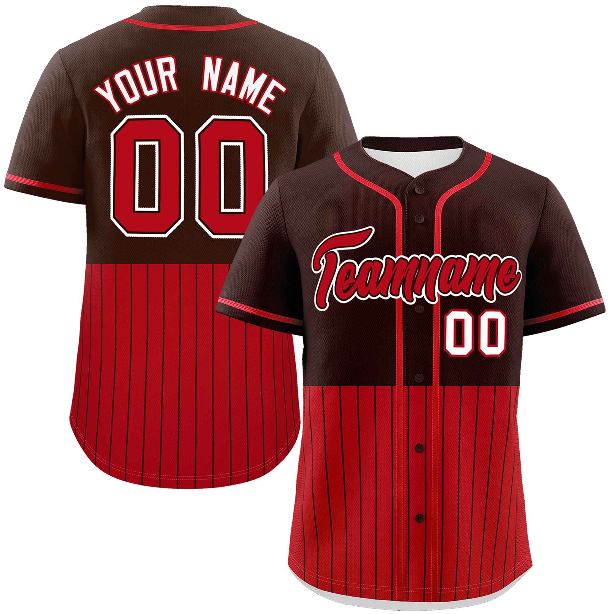 Custom Brown Red Personalized Half Stripe Design Authentic Baseball Jersey