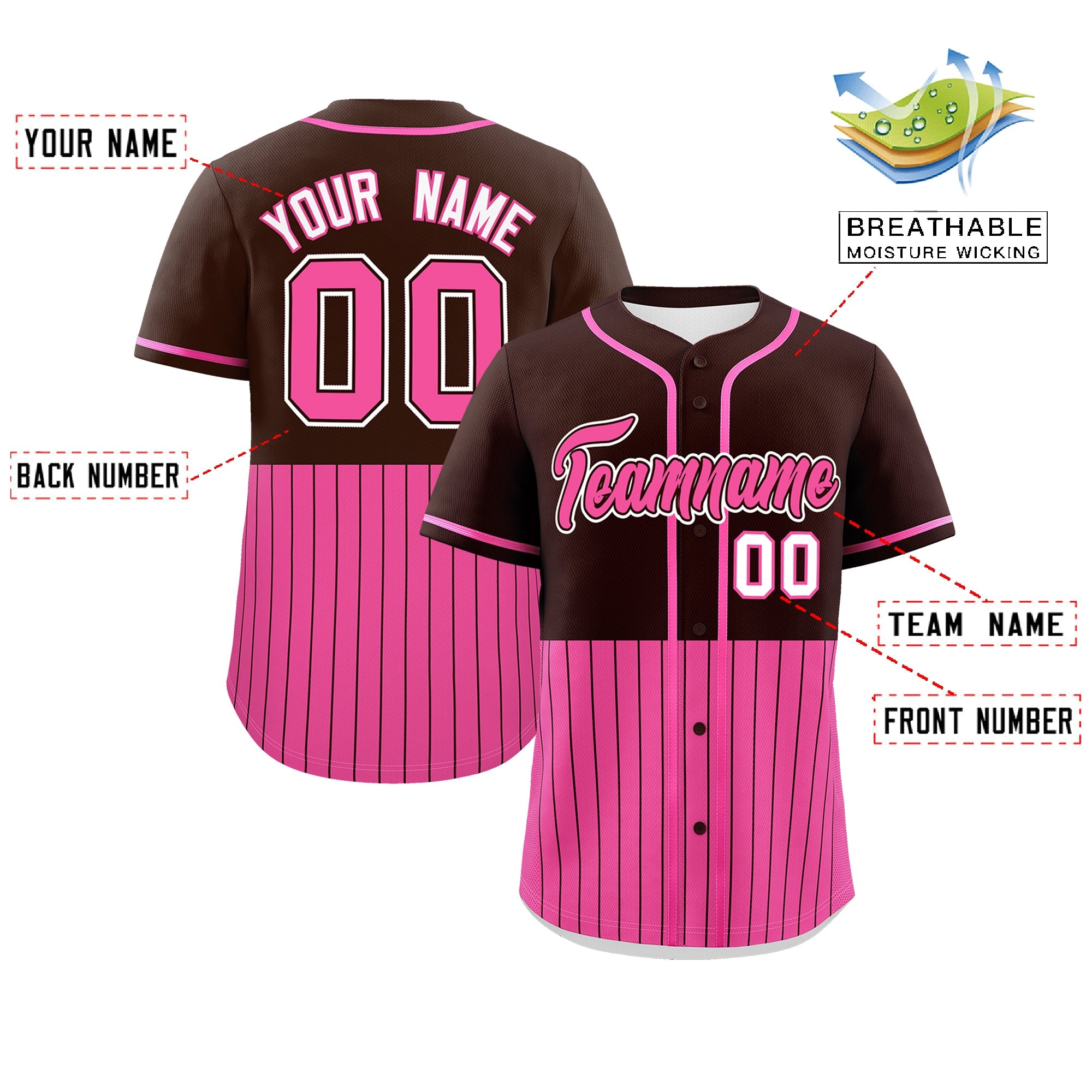 Custom Brown Pink Personalized Half Stripe Design Authentic Baseball Jersey