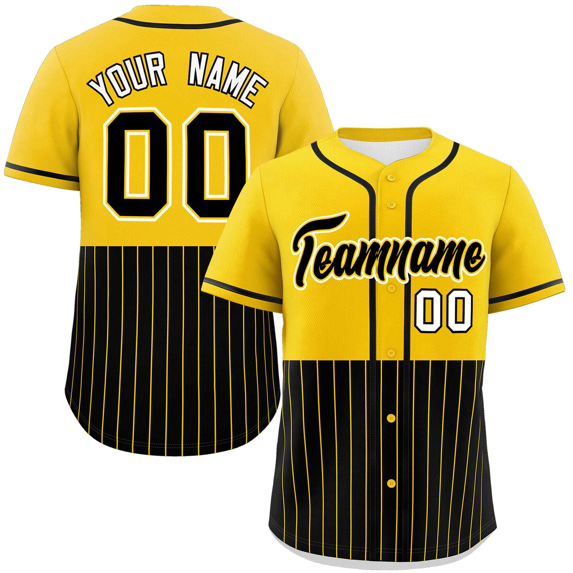 Custom Gold Black Personalized Half Stripe Design Authentic Baseball Jersey