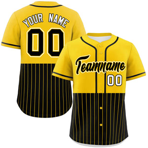 Custom Gold Black Personalized Half Stripe Design Authentic Baseball Jersey