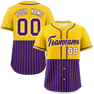 Custom Gold Purple Personalized Half Stripe Design Authentic Baseball Jersey