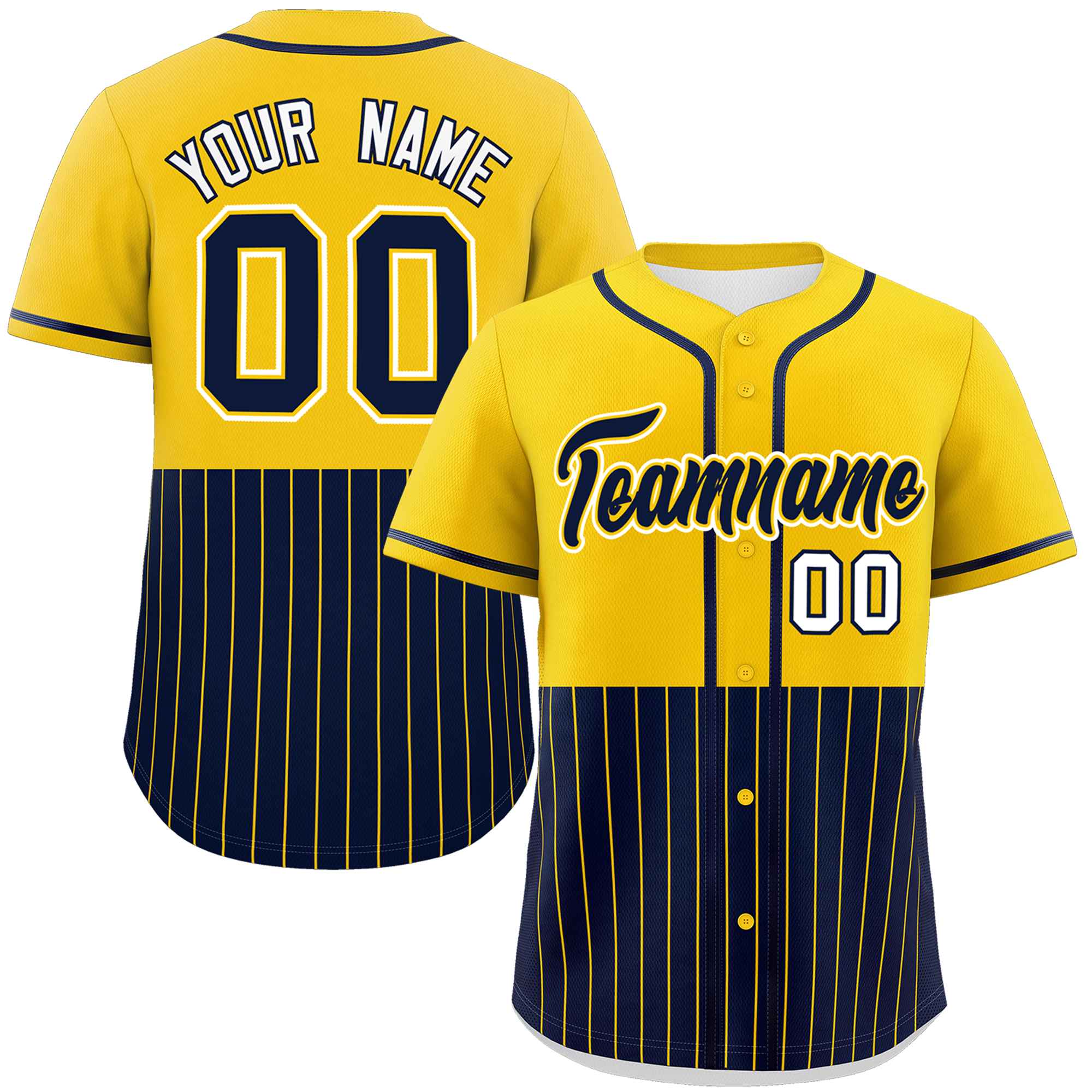 Custom Gold Navy Personalized Half Stripe Design Authentic Baseball Jersey